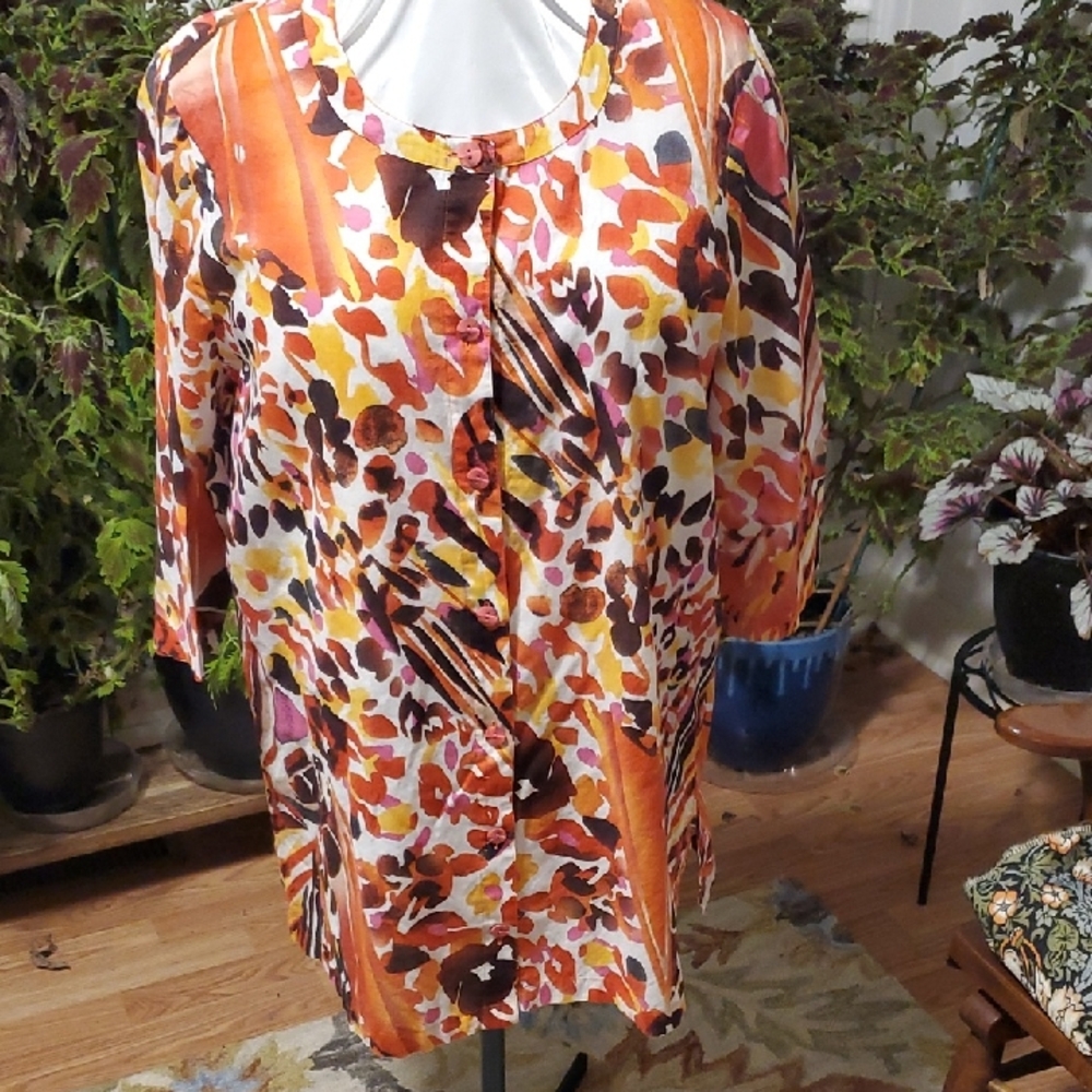 CURATED BY RUA'H KIBRIYA: Ulla Popken L/XL Buttoned 3/4 Sleeved Multicolor Tunic
